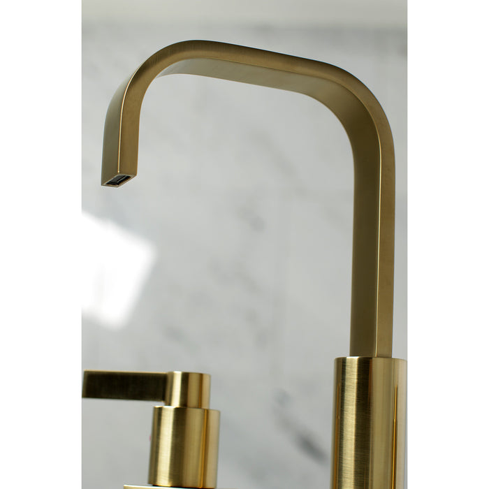 NuvoFusion FSC8963NDL Two-Handle 3-Hole Deck Mount Widespread Bathroom Faucet with Brass Pop-Up, Brushed Brass