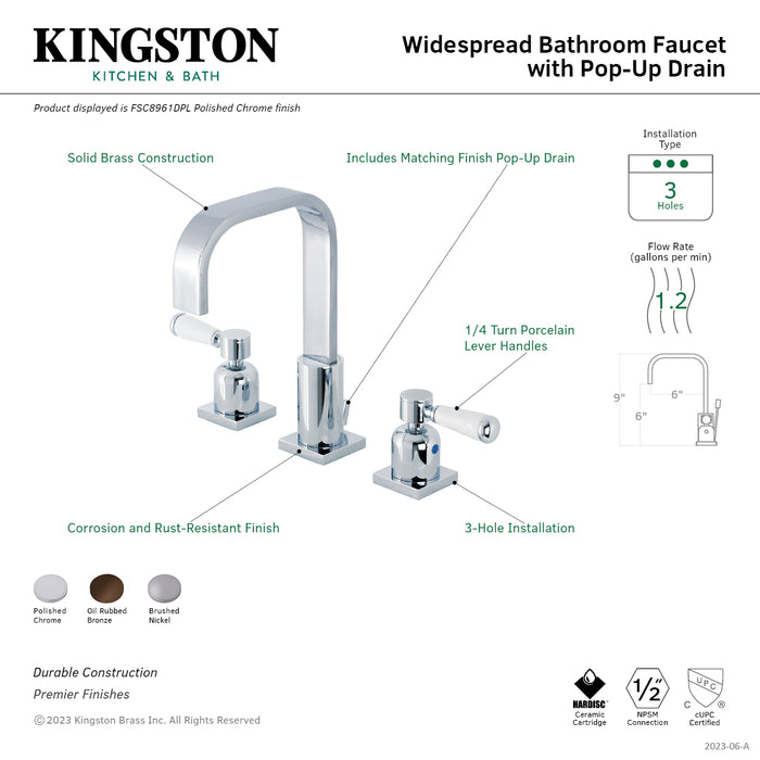 Kingston Tulare FSC8965DPL - Paris Two-Handle 3-Hole Deck Mount Widespread Bathroom Faucet with Pop-Up Drain, Oil Rubbed Bronze
