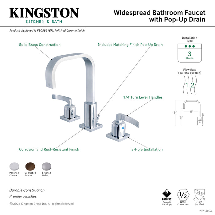 Kingston Tulare FSC8965EFL - Centurion Two-Handle 3-Hole Deck Mount Widespread Bathroom Faucet with Pop-Up Drain, Oil Rubbed Bronze