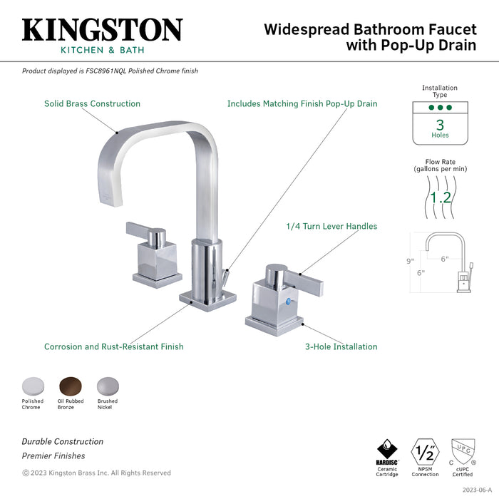 Meridian FSC8965NQL Two-Handle 3-Hole Deck Mount Widespread Bathroom Faucet with Pop-Up Drain, Oil Rubbed Bronze