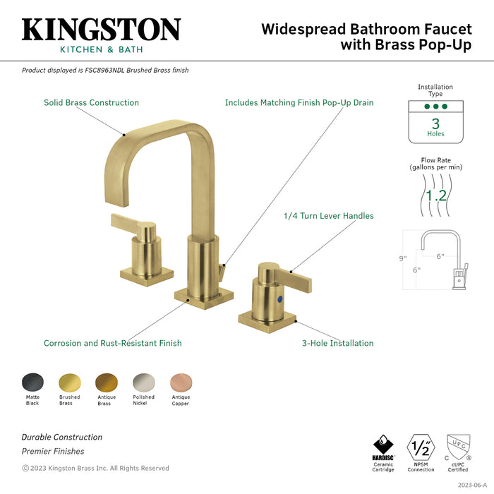 Kingston Sona FSC896NDLAC - NuvoFusion Two-Handle 3-Hole Deck Mount Widespread Bathroom Faucet with Brass Pop-Up, Antique Copper