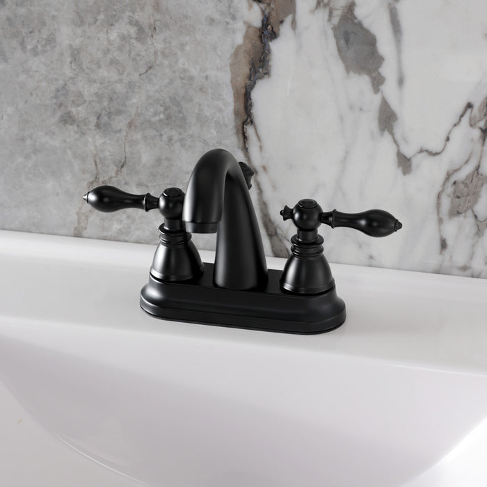 Kingston Tulare FSY5610ACL - American Classic Double-Handle 3-Hole Deck Mount 4-Inch Centerset Bathroom Faucet with Pop-Up Drain, Matte Black