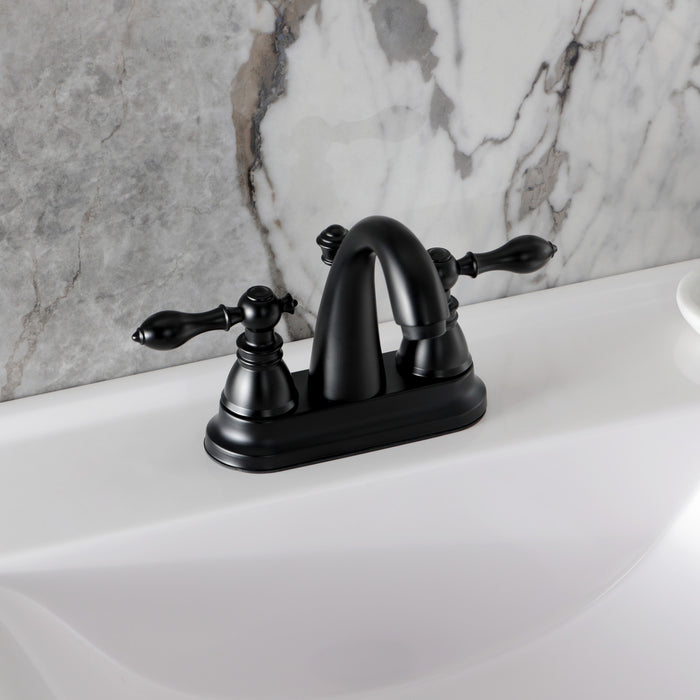 Kingston Tulare FSY5610ACL - American Classic Double-Handle 3-Hole Deck Mount 4-Inch Centerset Bathroom Faucet with Pop-Up Drain, Matte Black