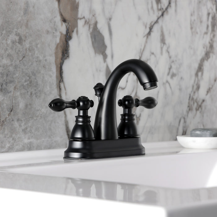 Kingston Tulare FSY5610ACL - American Classic Double-Handle 3-Hole Deck Mount 4-Inch Centerset Bathroom Faucet with Pop-Up Drain, Matte Black