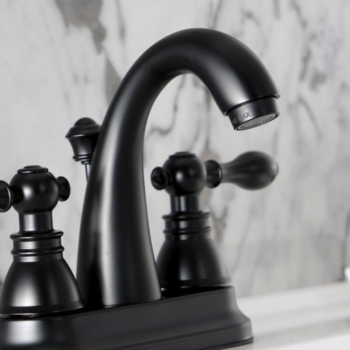 Kingston Tulare FSY5610ACL - American Classic Double-Handle 3-Hole Deck Mount 4-Inch Centerset Bathroom Faucet with Pop-Up Drain, Matte Black