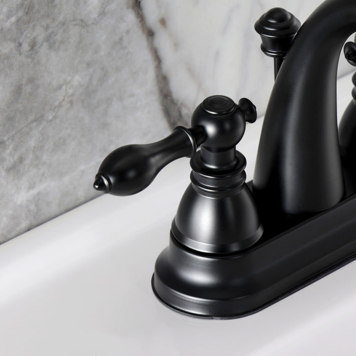 Kingston Tulare FSY5610ACL - American Classic Double-Handle 3-Hole Deck Mount 4-Inch Centerset Bathroom Faucet with Pop-Up Drain, Matte Black