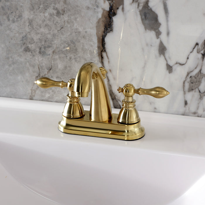 Kingston Tulare FSY5613ACL - American Classic Double-Handle 3-Hole Deck Mount 4-Inch Centerset Bathroom Faucet with Pop-Up Drain, Brushed Brass