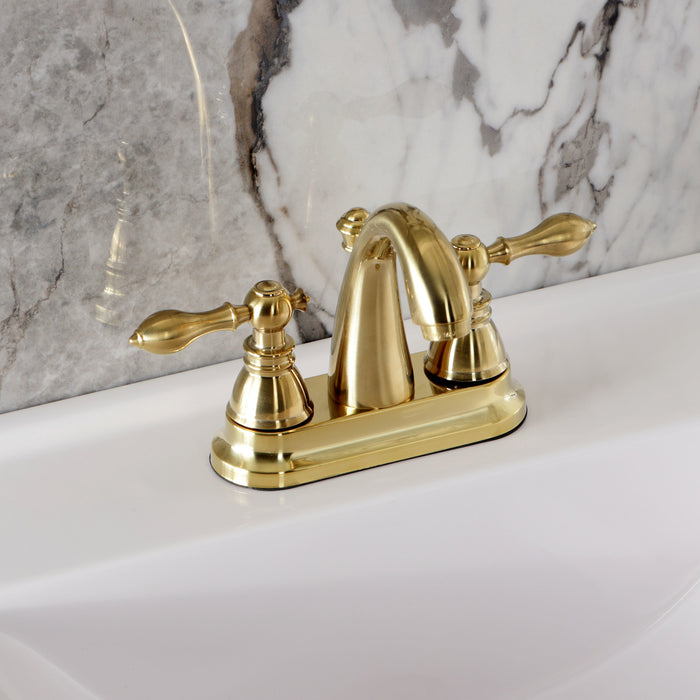 Kingston Tulare FSY5613ACL - American Classic Double-Handle 3-Hole Deck Mount 4-Inch Centerset Bathroom Faucet with Pop-Up Drain, Brushed Brass