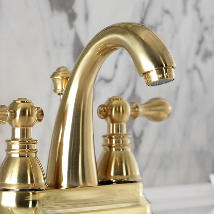 Kingston Tulare FSY5613ACL - American Classic Double-Handle 3-Hole Deck Mount 4-Inch Centerset Bathroom Faucet with Pop-Up Drain, Brushed Brass