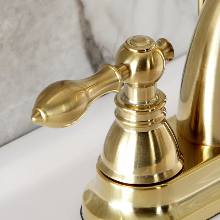 Kingston Tulare FSY5613ACL - American Classic Double-Handle 3-Hole Deck Mount 4-Inch Centerset Bathroom Faucet with Pop-Up Drain, Brushed Brass