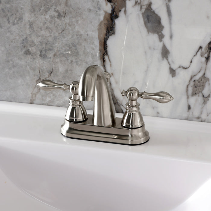 Kingston Tulare FSY5618ACL - American Classic Double-Handle 3-Hole Deck Mount 4-Inch Centerset Bathroom Faucet with Pop-Up Drain, Brushed Nickel