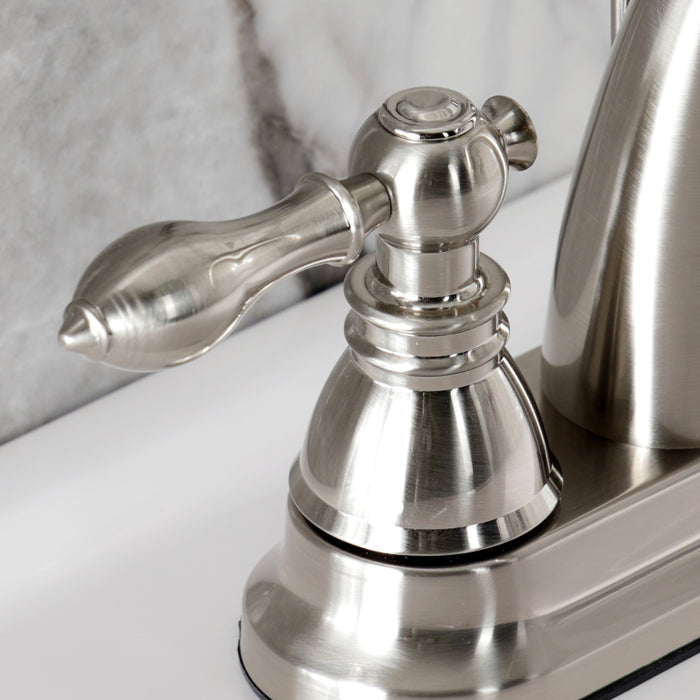 Kingston Tulare FSY5618ACL - American Classic Double-Handle 3-Hole Deck Mount 4-Inch Centerset Bathroom Faucet with Pop-Up Drain, Brushed Nickel