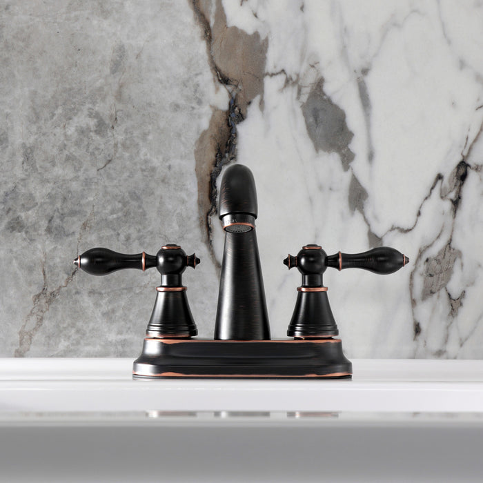 Kingston English Classic FSY7616AL Double-Handle 3-Hole Deck Mount 4-Inch Centerset Bathroom Faucet with Pop-Up Drain, Naples Bronze