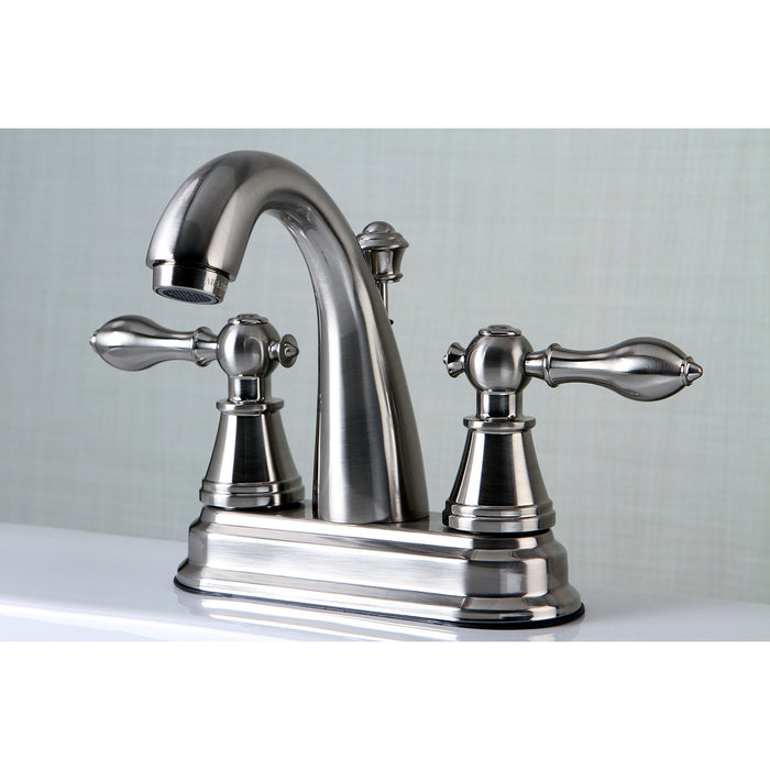 English Classic FSY7618AL Two-Handle 3-Hole Deck Mount 4" Centerset Bathroom Faucet with Plastic Pop-Up, Brushed Nickel
