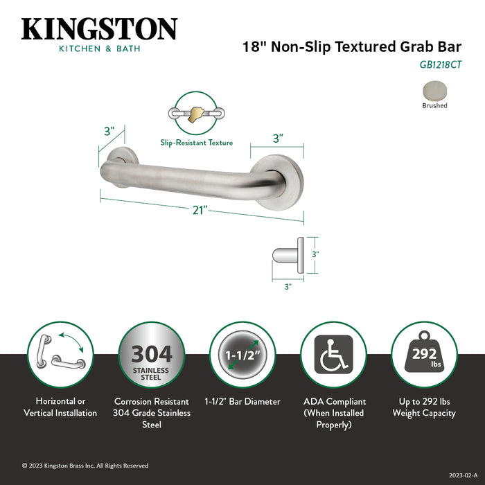 Kingston Made To Match GB1218CT 18-Inch x 1-1/2-Inch O.D. Stainless Steel Grab Bar, Brushed Stainless Steel