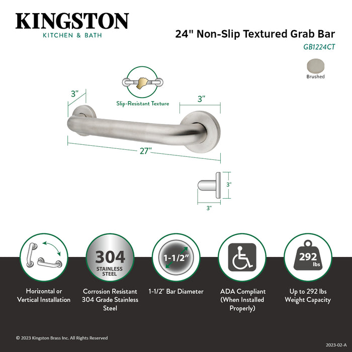Kingston Made To Match GB1224CT 24-Inch x 1-1/2-Inch O.D. Stainless Steel Grab Bar, Brushed Stainless Steel