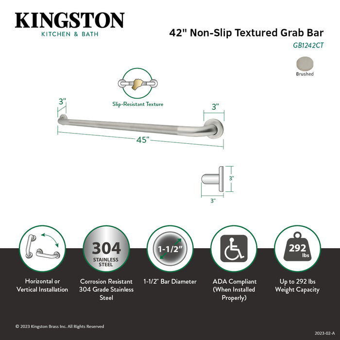 Kingston Made To Match GB1242CT 42-Inch x 1-1/2-Inch O.D. Stainless Steel Grab Bar, Brushed Stainless Steel