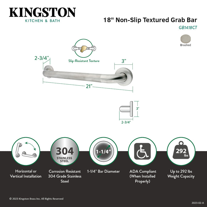 Kingston Made To Match GB1418CT 18-Inch x 1-1/4-Inch O.D. Stainless Steel Grab Bar, Brushed Stainless Steel