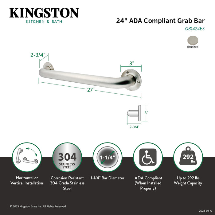 Kingston Made To Match GB1424ES 24-Inch x 1-1/4-Inch O.D. Stainless Steel Grab Bar, Brushed Stainless Steel