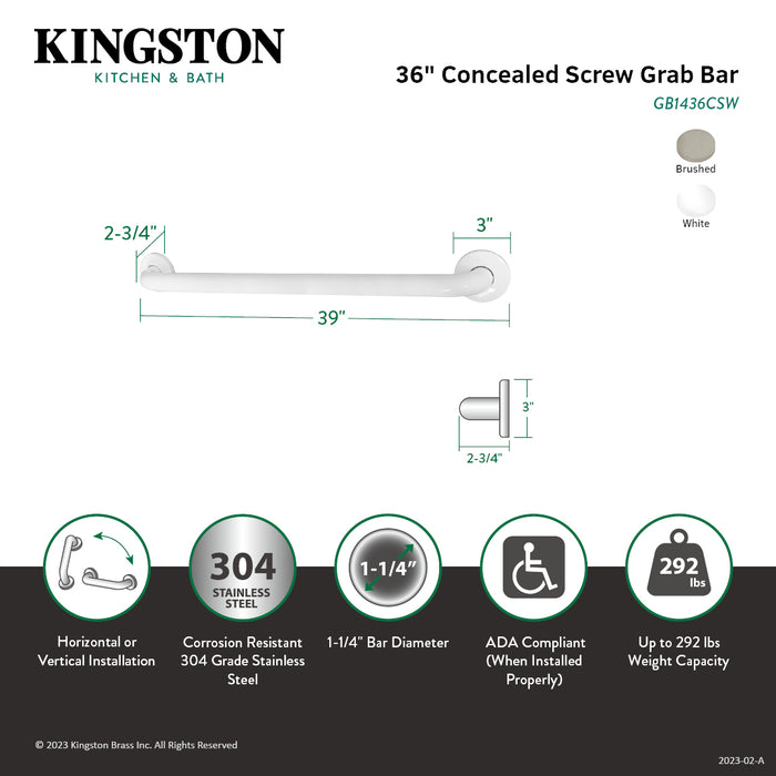 Kingston Tulare GB1436CS - Made To Match 36-Inch x 1-1/4-Inch O.D. Stainless Steel ADA Grab Bar, Brushed Stainless Steel