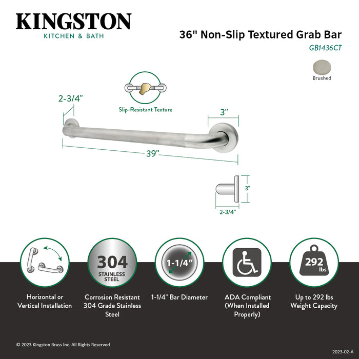 Kingston Made To Match GB1436CT 36-Inch x 1-1/4-Inch O.D. Stainless Steel Grab Bar, Brushed Stainless Steel