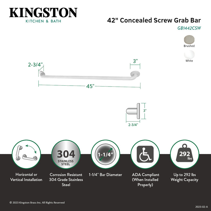 Kingston Tulare GB1442CS - Made To Match 42-Inch x 1-1/4-Inch O.D. Stainless Steel ADA Grab Bar, Brushed Stainless Steel
