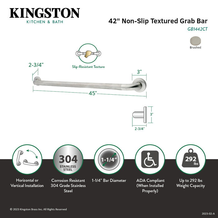 Kingston Made To Match GB1442CT 42-Inch x 1-1/4-Inch O.D. Stainless Steel Grab Bar, Brushed Stainless Steel