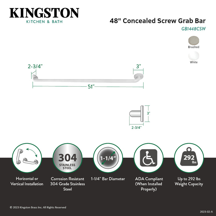 Kingston Made To Match GB1448CSW 48-Inch x 1-1/4-Inch O.D. Stainless Steel ADA Grab Bar, White