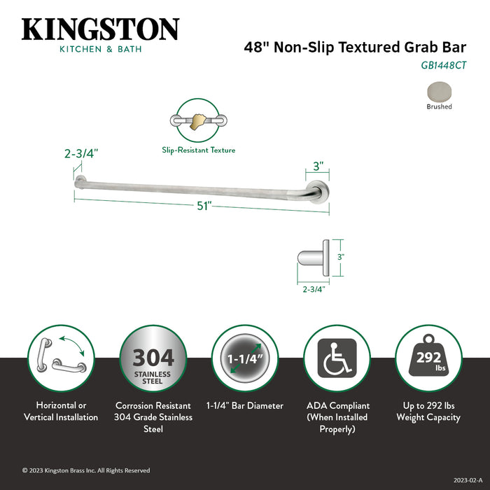 Kingston Made To Match GB1448CT 48-Inch x 1-1/4-Inch O.D. Stainless Steel Grab Bar, Brushed Stainless Steel