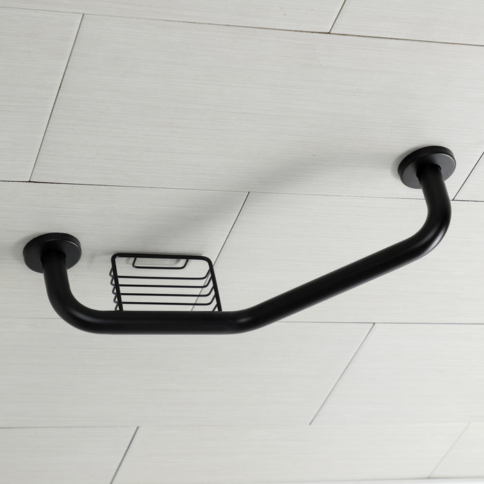 Kingston Sona GBS141012CS0 - Meridian 10-Inch x 12-Inch Angled Stainless Steel Grab Bar with Soap Holder, Matte Black