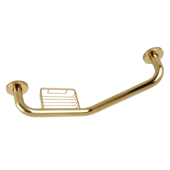 Kingston Sona GBS141012CS2 - Meridian 10-Inch x 12-Inch Angled Stainless Steel Grab Bar with Soap Holder, Polished Brass