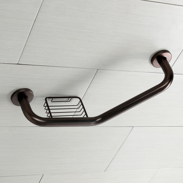 Kingston Sona GBS141012CS5 - Meridian 10-Inch x 12-Inch Angled Stainless Steel Grab Bar with Soap Holder, Oil Rubbed Bronze