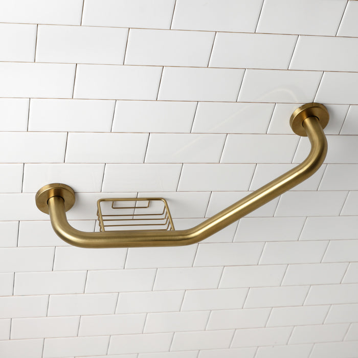 Kingston Sona GBS141012CS7 - Meridian 10-Inch x 12-Inch Angled Stainless Steel Grab Bar with Soap Holder, Brushed Brass
