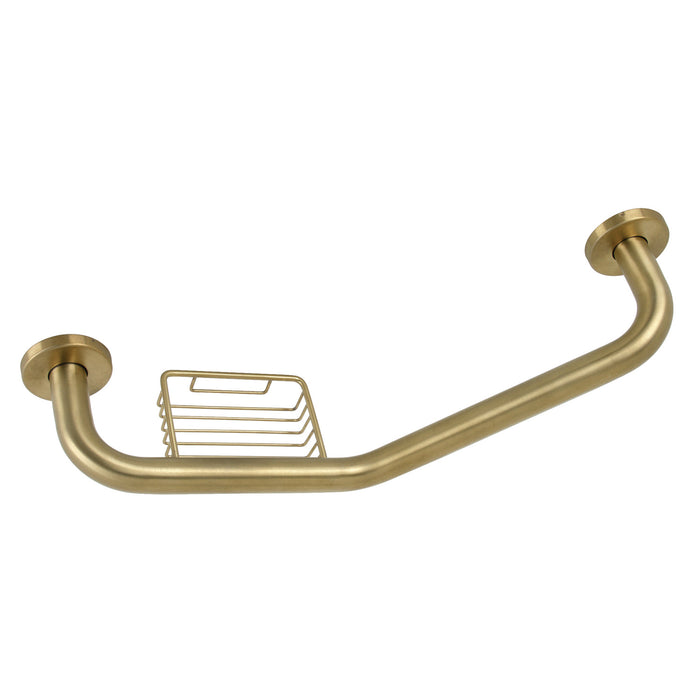 Kingston Sona GBS141012CS7 - Meridian 10-Inch x 12-Inch Angled Stainless Steel Grab Bar with Soap Holder, Brushed Brass