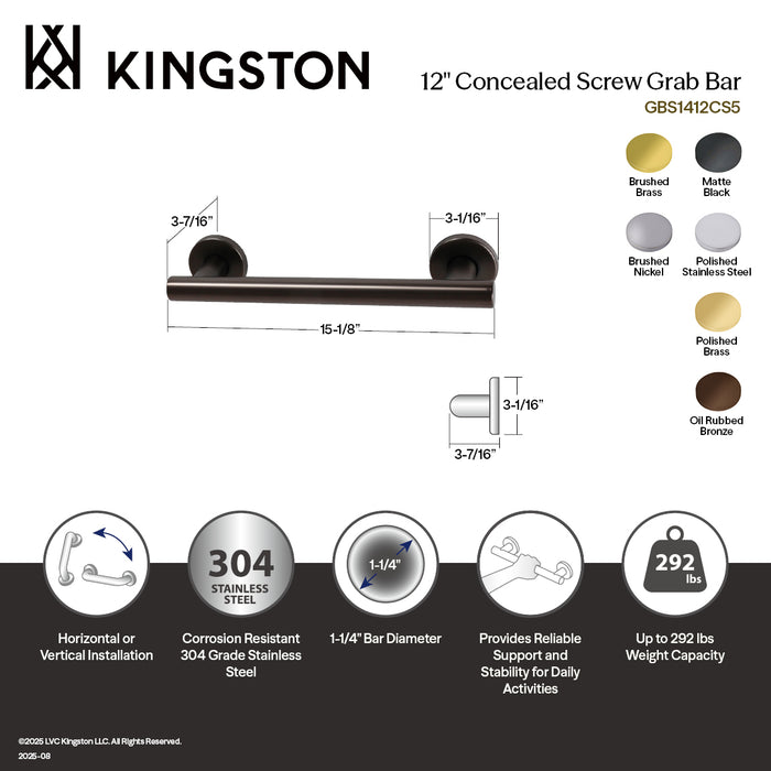 Kingston Sona GBS1412CS1 - Berwyn 12-Inch x 1-1/4-Inch O.D. Stainless Steel Grab Bar, Polished Stainless Steel
