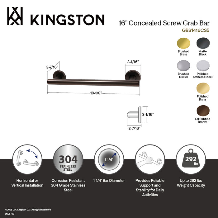 Kingston Sona GBS1416CS0 - Berwyn 16-Inch x 1-1/4-Inch O.D. Stainless Steel Grab Bar, Matte Black