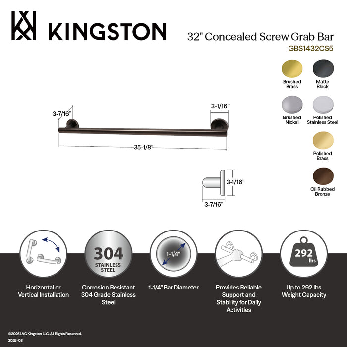 Kingston Sona GBS1432CS2 - Berwyn 32-Inch x 1-1/4-Inch O.D. Stainless Steel Grab Bar, Polished Brass