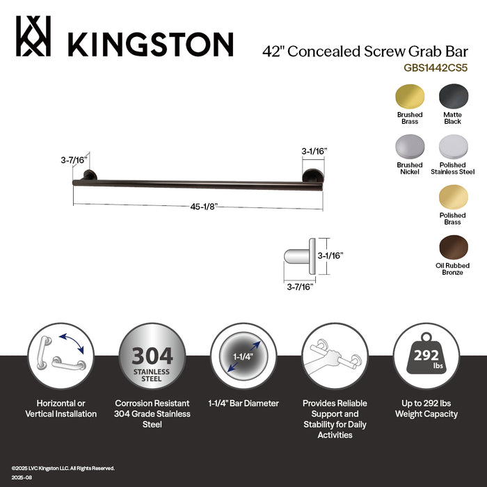 Kingston Sona GBS1442CS1 - Berwyn 42-Inch x 1-1/4-Inch O.D. Stainless Steel Grab Bar, Polished Stainless Steel
