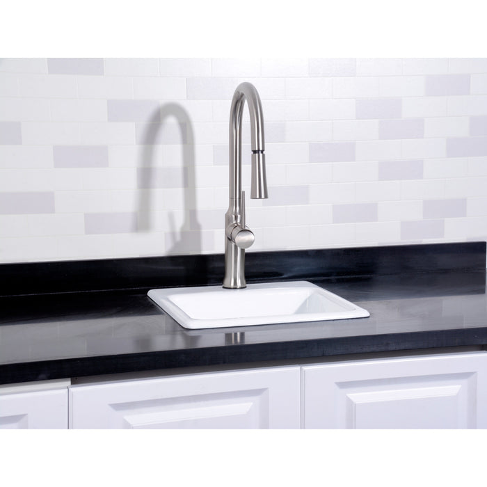 Kingston Heirloom GCKTS15158 - Towne 15-Inch Cast Iron Self-Rimming Single Bowl Drop-In Kitchen Sink (1 Hole), White