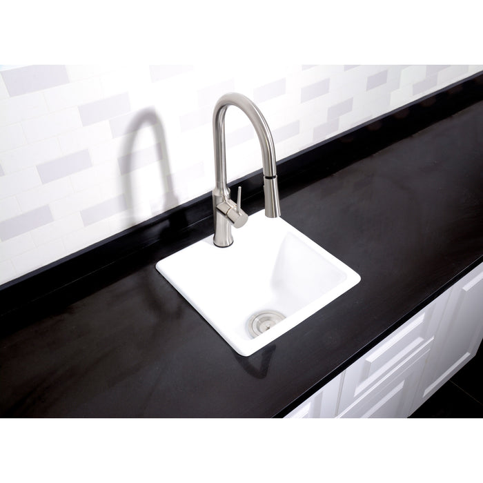 Kingston Heirloom GCKTS15158 - Towne 15-Inch Cast Iron Self-Rimming Single Bowl Drop-In Kitchen Sink (1 Hole), White