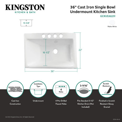 Kingston Towne GCKUS362211 36-Inch Cast Iron Single Bowl