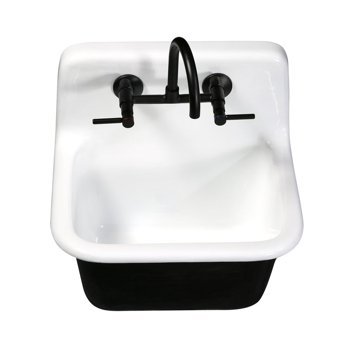 Kingston Heirloom GCKWS221822 - Petra Galley 22-Inch Cast Iron Single Bowl Wall Mount Kitchen Sink (2-Hole), White