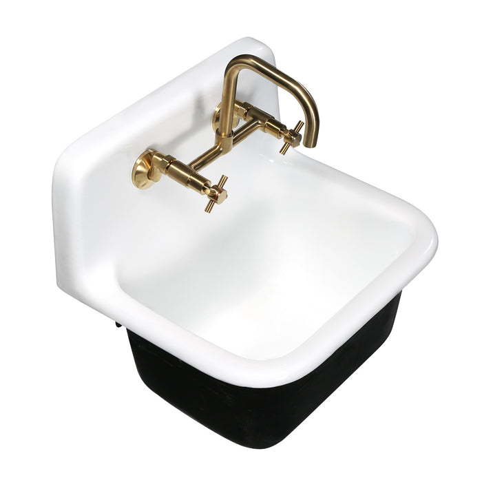 Kingston Heirloom GCKWS221822 - Petra Galley 22-Inch Cast Iron Single Bowl Wall Mount Kitchen Sink (2-Hole), White