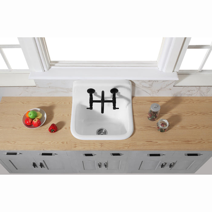 Kingston Heirloom GCKWS221822 - Petra Galley 22-Inch Cast Iron Single Bowl Wall Mount Kitchen Sink (2-Hole), White