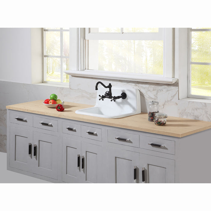 Kingston Heirloom GCKWS221822 - Petra Galley 22-Inch Cast Iron Single Bowl Wall Mount Kitchen Sink (2-Hole), White