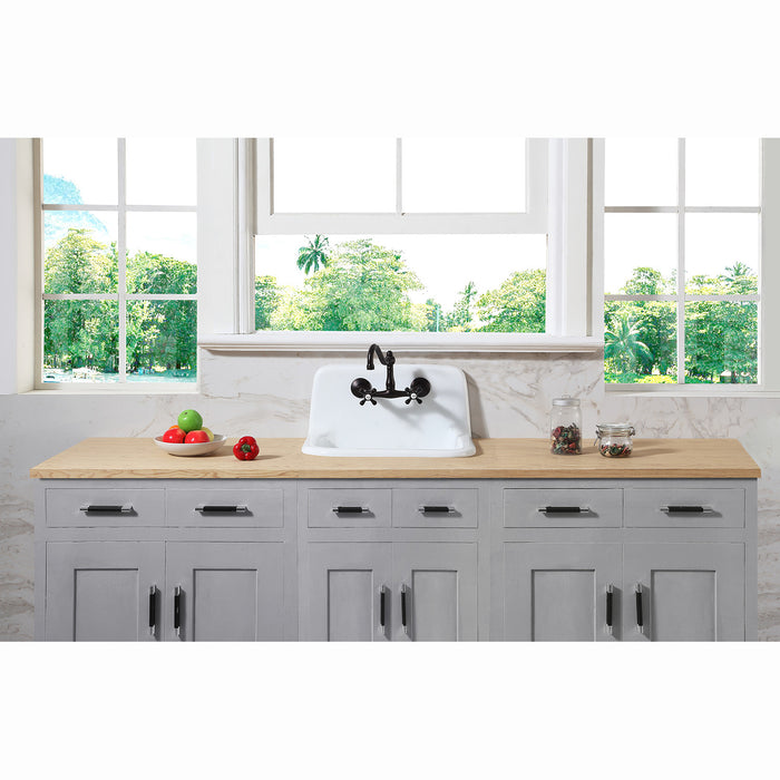 Kingston Heirloom GCKWS221822 - Petra Galley 22-Inch Cast Iron Single Bowl Wall Mount Kitchen Sink (2-Hole), White