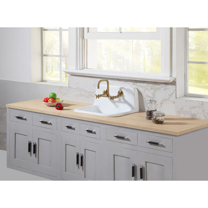 Kingston Heirloom GCKWS221822 - Petra Galley 22-Inch Cast Iron Single Bowl Wall Mount Kitchen Sink (2-Hole), White