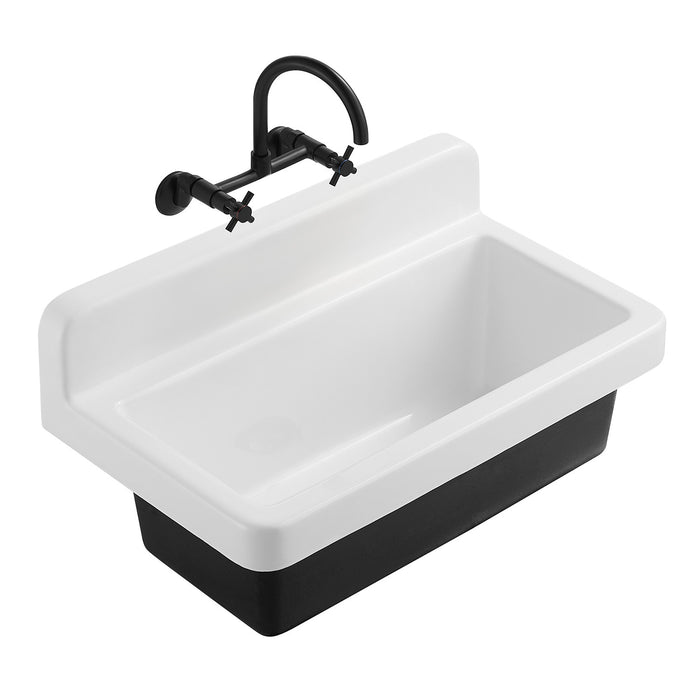 Petra Galley GCKWS331916 33-Inch Cast Iron Single Bowl Wall Mount Kitchen Sink, White