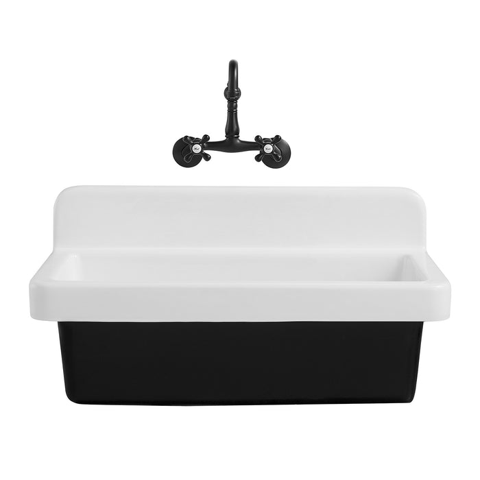 Petra Galley GCKWS331916 33-Inch Cast Iron Single Bowl Wall Mount Kitchen Sink, White
