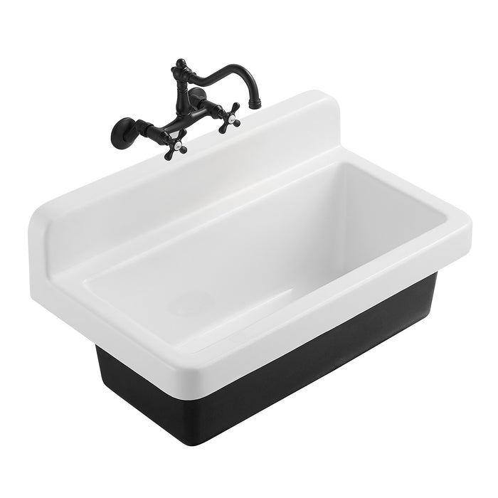 Petra Galley GCKWS331916 33-Inch Cast Iron Single Bowl Wall Mount Kitchen Sink, White